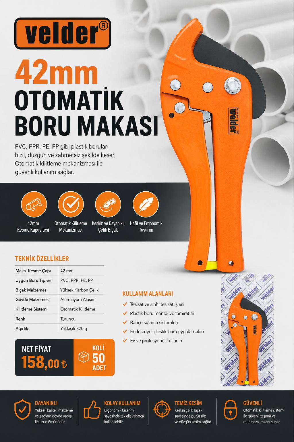 Welder 42 mm Boru Kesme Makası Profesyonel Kullanıma Uygun - Görsel 3